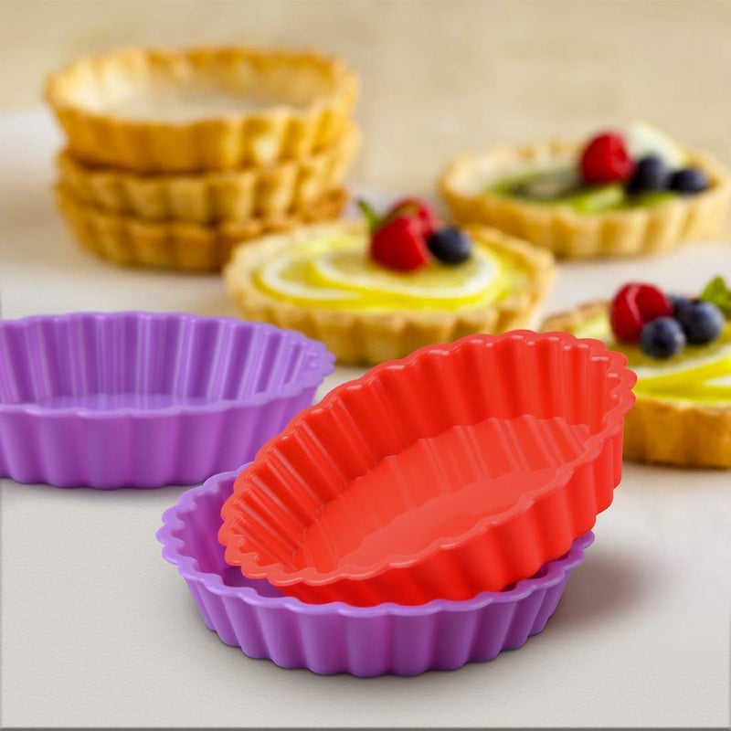 FUNBAKY Silicone Quiche Pan, Mini Pie Pan Non-stick Round Silicone Tart and Pie Molds 10 Packs - Image 3
